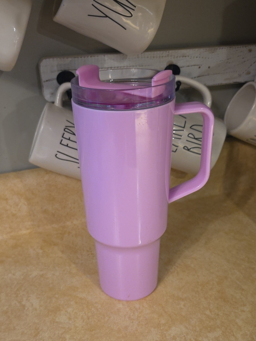 Large Pink Travel Tumbler with Handle and Clear Lid - Party Drinkware